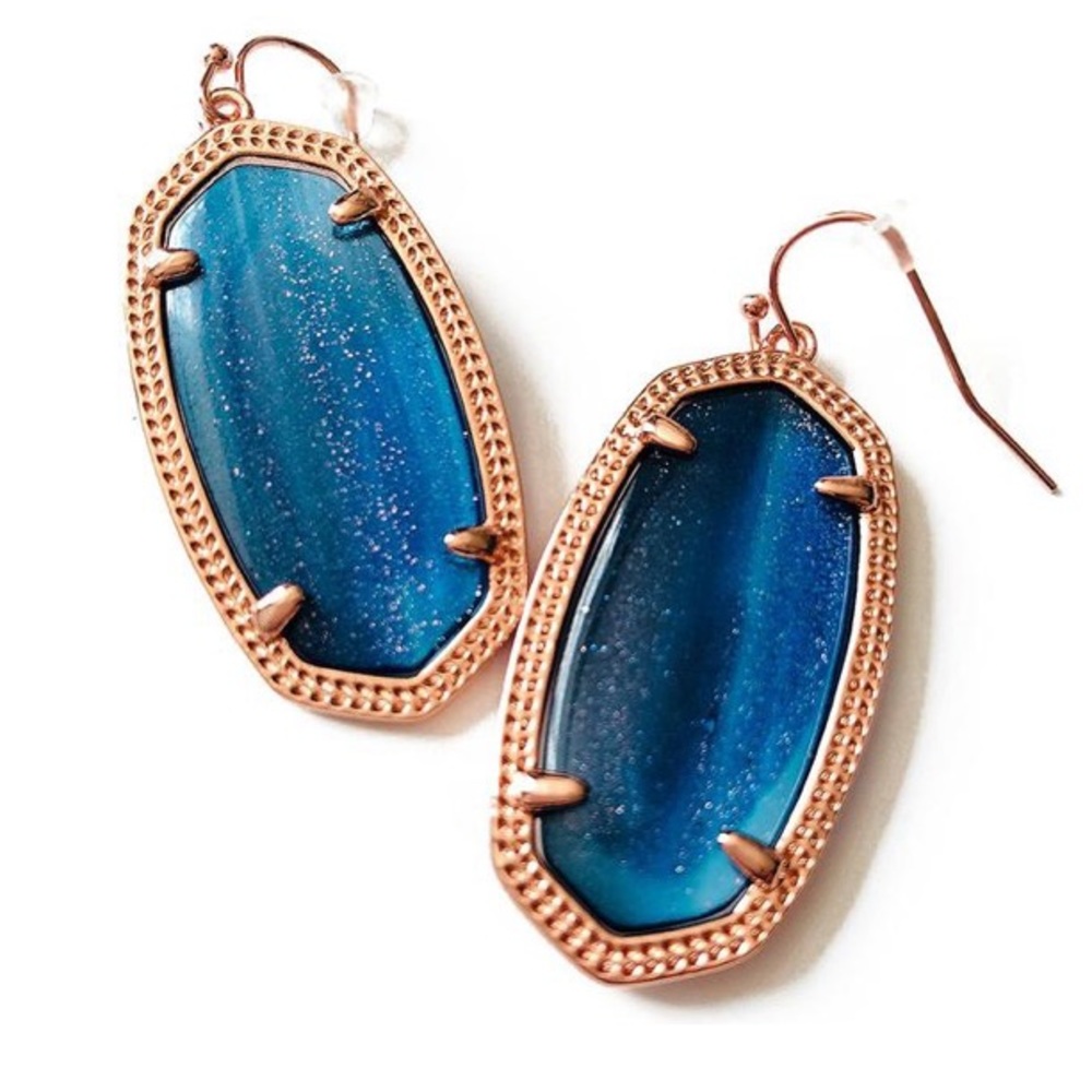 Kendra Scott Rose Gold Elle Navy Dust Statement Drop Earrings